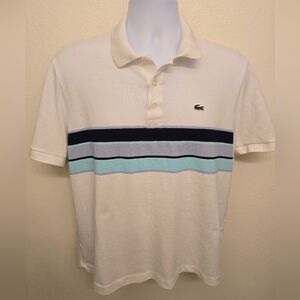 Lacoste Men's White Short Sleeve Polo with Blue Stripes